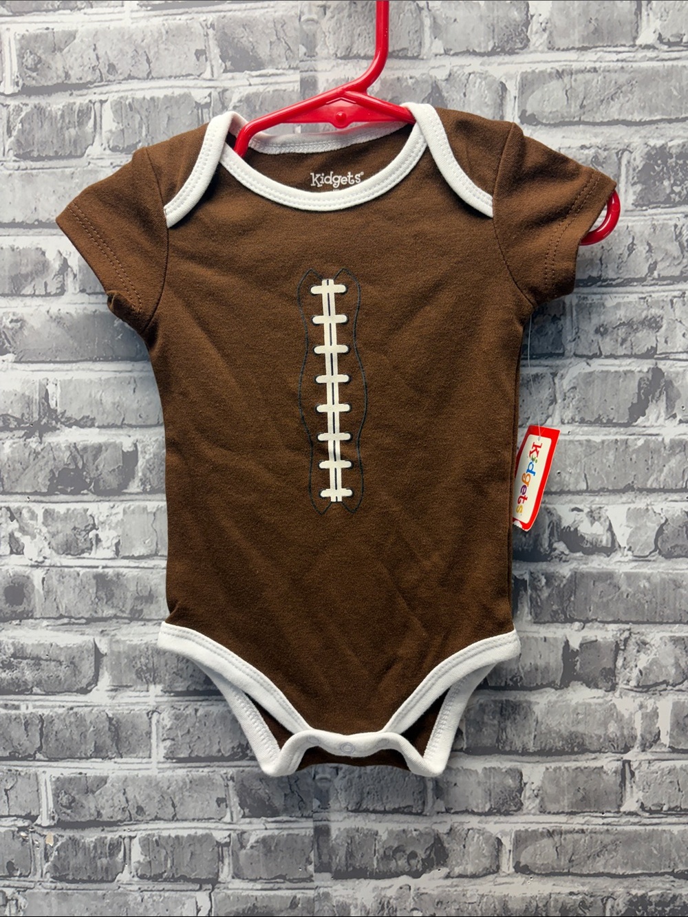 NWT Kidgets Brown and White Football Applique One-Piece